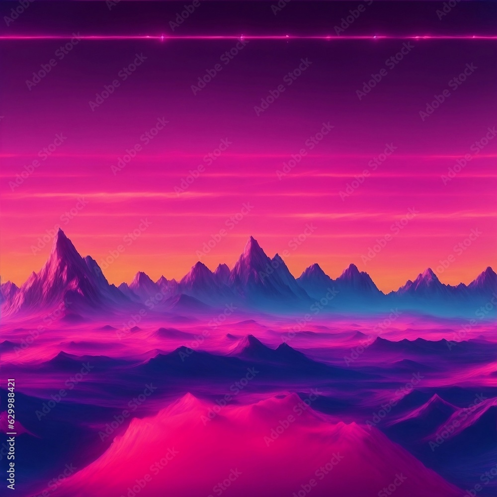 Synthwave landscape in neon lights
