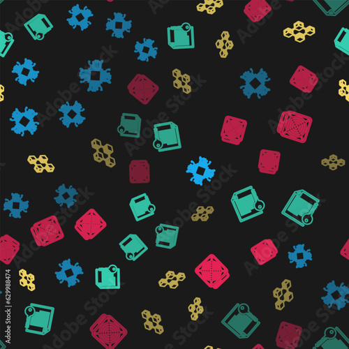 Set line Processor, Smart contract, Blockchain technology and ASIC Miner on seamless pattern. Vector