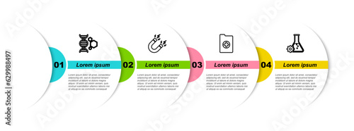 Set line Genetic engineering, Magnet with lightning, Clinical record and Bioengineering. Business infographic template. Vector