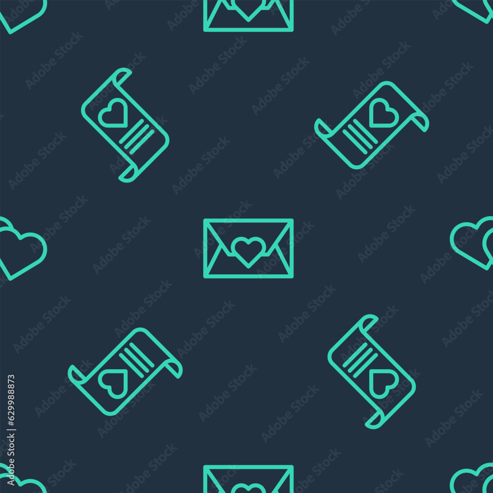 Set line Envelope with Valentine heart, and Heart on seamless pattern. Vector Set line Envelope with Valentine heart, and Heart on seamless pattern. Vector
