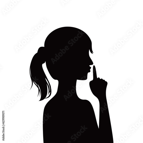 woman silence silhouette. quite finger gesture sign and symbol.