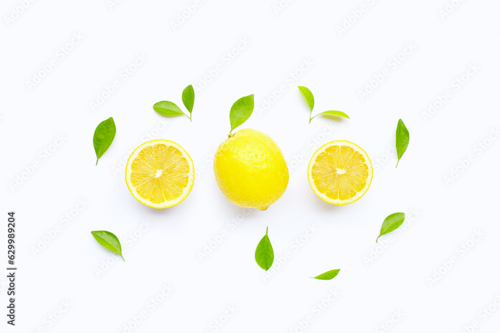 Fresh lemon on white background.