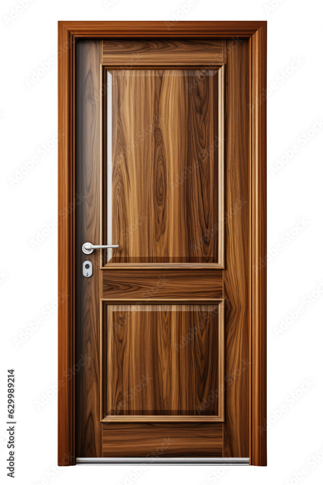 Wood door isolated on transparent background. Generative Ai