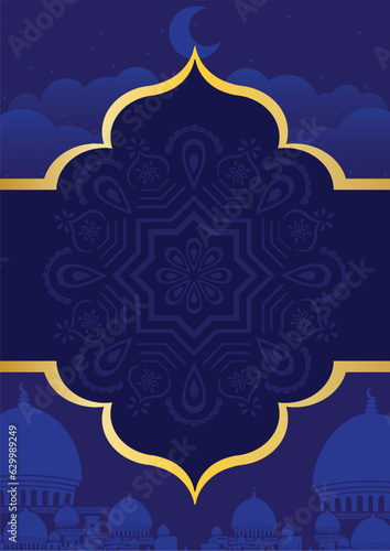 islamic mandala pattern with papercut effect background and color combination dark blue and yellow
