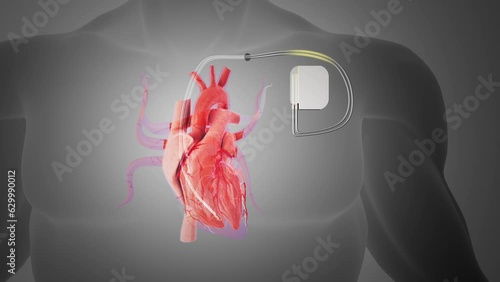  Heart with implanted pacemaker system photo