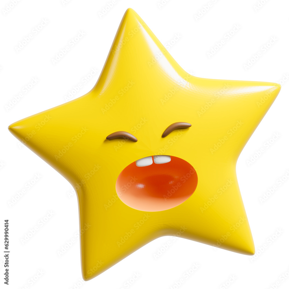 yellow star smile icon 3d illustration