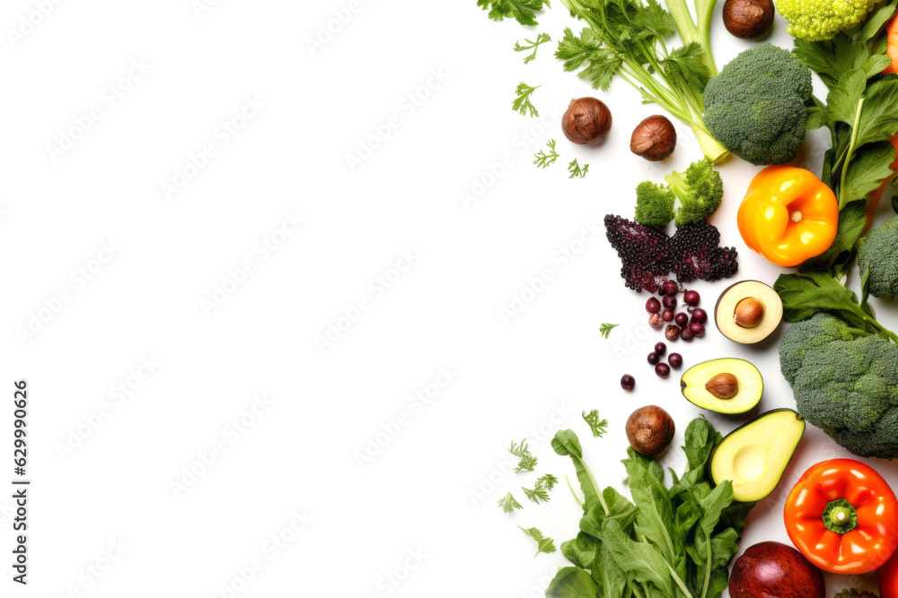 Fresh healthy grocery vegetable food on white background with empty copy space. Organic product concept Fresh healthy grocery vegetable food on white background with empty copy space. Organic product concept