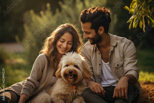 Family day with a dog in the park 