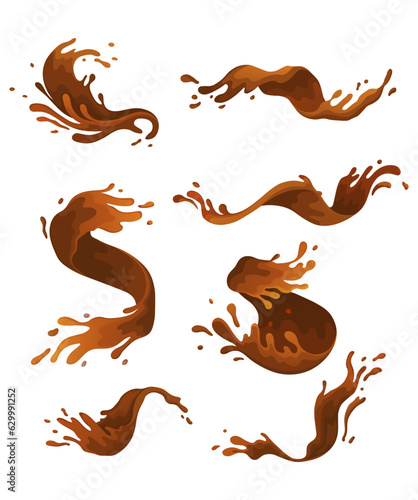 Water and juice splash liquide. Vector Illustration. A dripped droplet, delicate dancer in ballet of fluids A spill shape, unexpected art form from moment of chaos A brown water splash, coffee