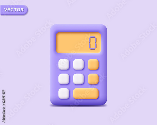 3d calculator icon. Render purple calculate. Concept of back to school, financial management, math device, education. 3d rendering calculator cartoon minimal vector illustration
