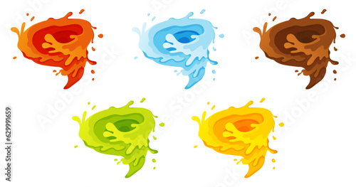 Water and juice splash liquide. Vector Illustration. A wave shape, sculpted testament to oceans rhythm A drop shape, gentle whisper of fluid dynamics A dripped droplet, delicate dancer in ballet