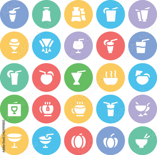 Foods and Vegetables Flat Circular Icons  