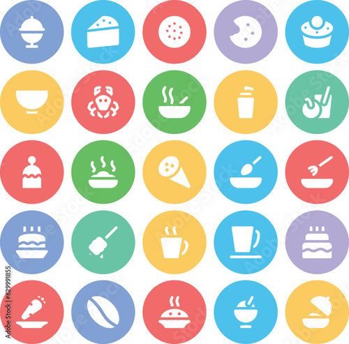 Set of Refreshing Drinks Flat Circular Icons

