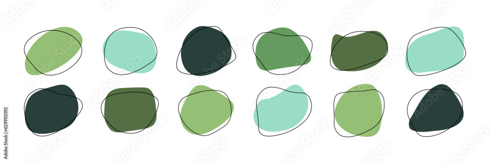 Abstract organic irregular shapes. Amoeba blob figures with line frames, doodle bubble drops on white background. Vector set Abstract organic irregular shapes. Amoeba blob figures with line frames, doodle bubble drops on white background. Vector set