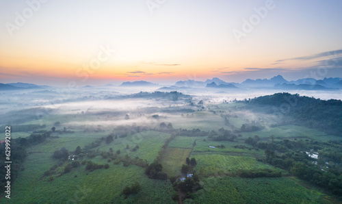 Beautiful sunrise in the countryside of Khon Kaen province, Thailand.