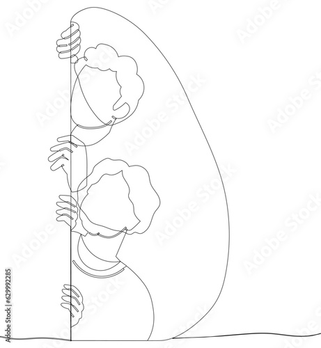 Spying, observing and sneaking. Vector illustration. Sneaking secret, hidden tales whispered in hushed tones Spying person, watchful eye cloaked in invisibility Making observation, single line art