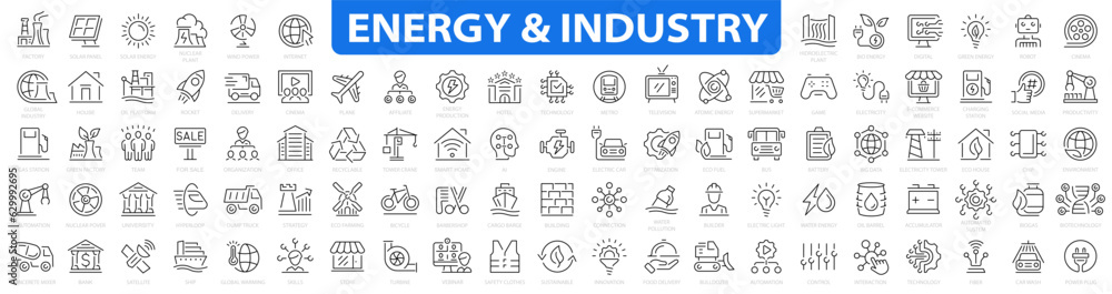 Energy & Industry Big icon set. Industrial icons. Energy icon collection. Line icons collection. Vector illustration
