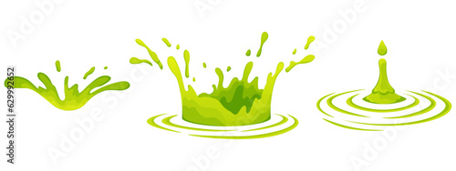 Water and juice splash liquide. Vector Illustration. Fresh juice splashed, refreshing green vibrancy A wave shape, recurring pattern in grand oceanic symphony A drop shape, fundamental silhouette