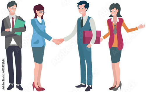 Office workers. Vector illustration. Teamwork strengthens relationships and builds trust among colleagues In team meeting, feedback shared and constructive discussions take place Office workers