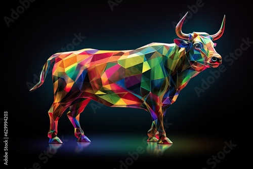 Colorful Bull on Black Background, Representing a Bull Market