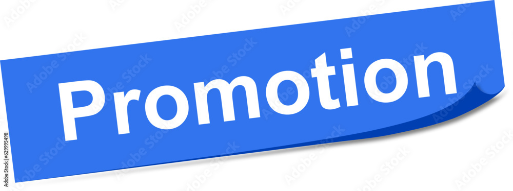 Blue promotion label with white letters rolled on one edge with shadow. Illustration made August 1st, 2023, Zurich, Switzerland. Blue promotion label with white letters rolled on one edge with shadow. Illustration made August 1st, 2023, Zurich, Switzerland.