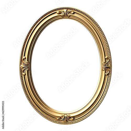 Vintage oval round photo frame isolated over transparent background Baroque Victorian ornate border frame. Royal interior luxury decor frame mock up for photo, picture, art, painting, image