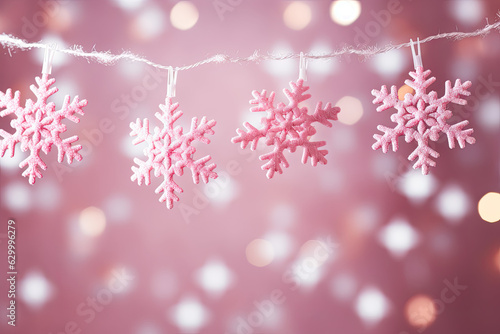 Christmas background with hanging garlands as snowflakes