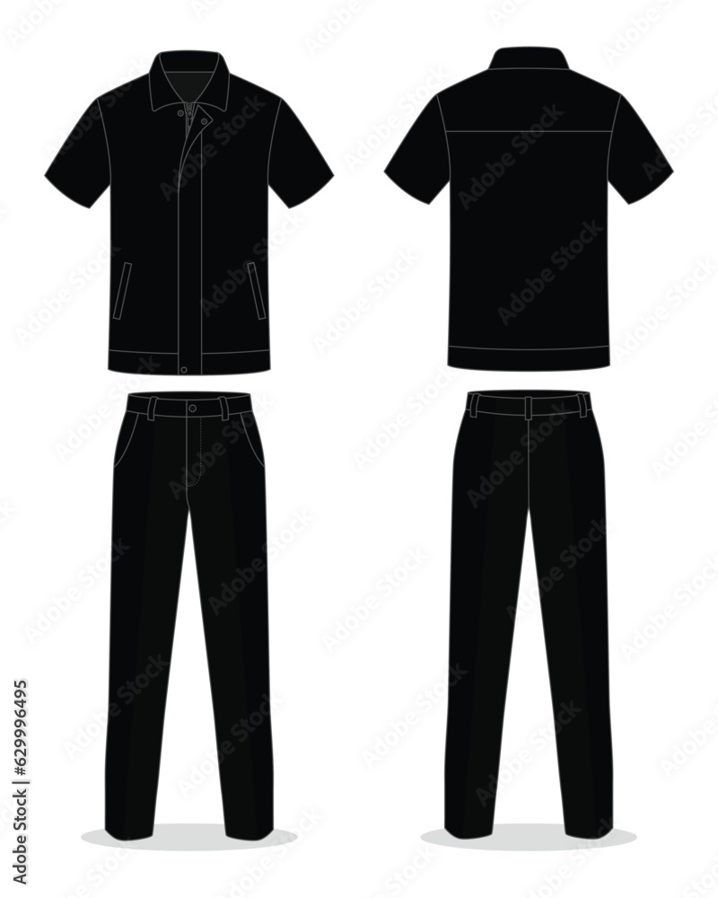 Black technician workshop uniform template on white background.Front and back view, vector file Black technician workshop uniform template on white background.Front and back view, vector file