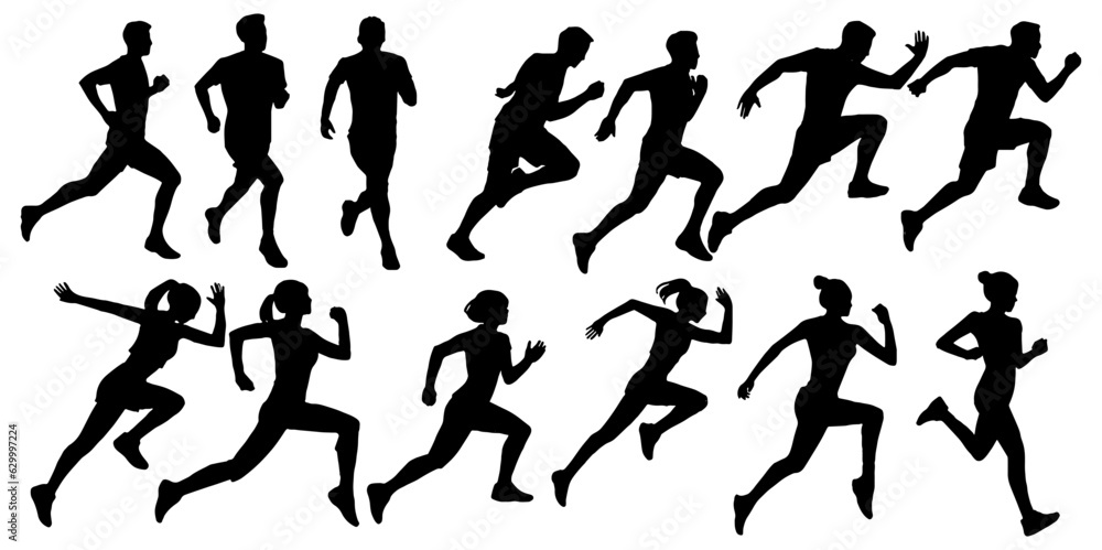 set silhouettes of people running pose set silhouettes of people running pose