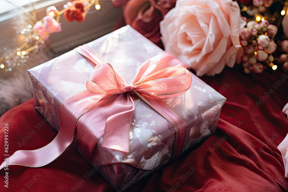 Christmas present adorned wit crystals and flowers Christmas present adorned wit crystals and flowers
