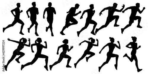 Wallpaper Mural set silhouettes of people running pose