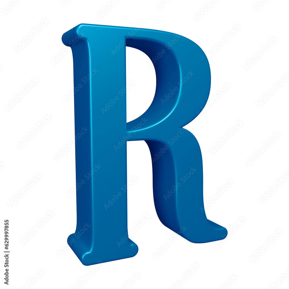 3D blue alphabet letter r for education and text concept 3D blue alphabet letter r for education and text concept