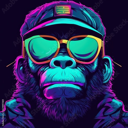 Fototapete Neon gorilla portrait