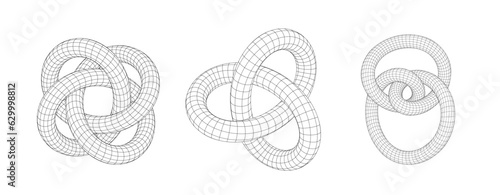 Wireframe torus outline. Molecular grid. Futuristic connection structure for chemistry and science. Cyberpunk elements vector , SVG