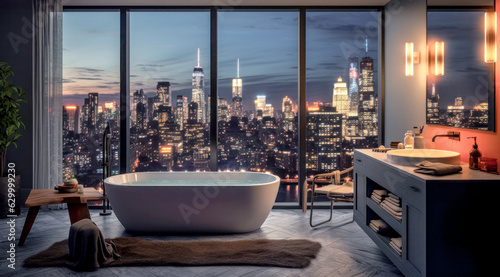 Luxury Bathroom in a Luxury Apartment with Beautiful View Concept Study Illustration Digital Art Generative AI Wallpaper Brainstorming