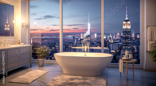 Luxury Bathroom in a Luxury Apartment with Beautiful View Concept Study Illustration Digital Art Generative AI Wallpaper Brainstorming