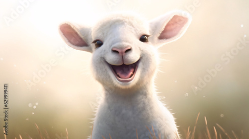 Embodying Delight: A Joyful Snapshot of a Cartoon-like Sheep Flashing an Endearing Smile - An Adorable Art Piece Brought to Life by Generative AI