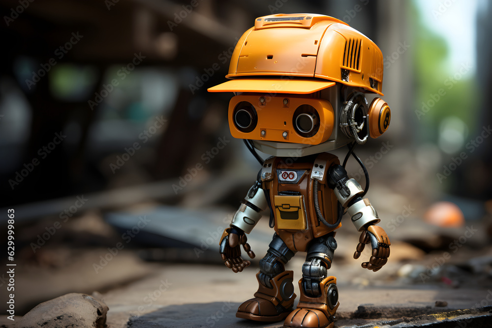 cute little robot builder construction worker