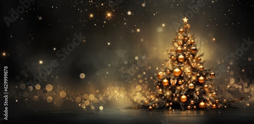 Christmas golden tree holiday background