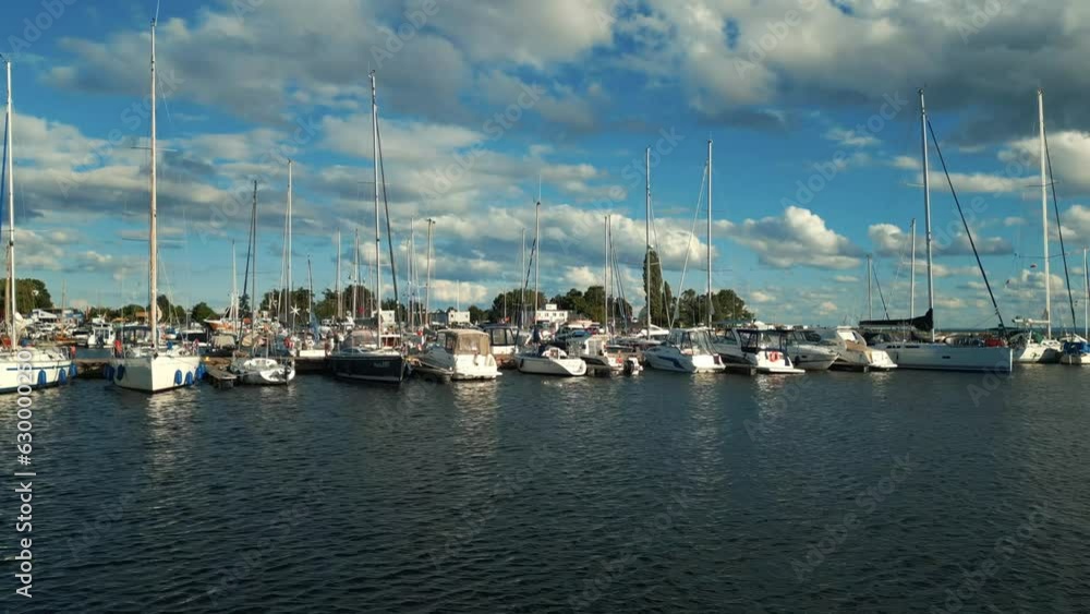 port with luxury yachts and ships and blue sky, aerial 4k drone footage port with luxury yachts and ships and blue sky, aerial 4k drone footage