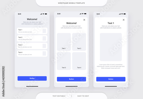 Wireframe mobile app. Vector template for your design. 