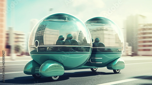 Retro Future Autonomously driving public transport peoplemover pod vehicle	 photo