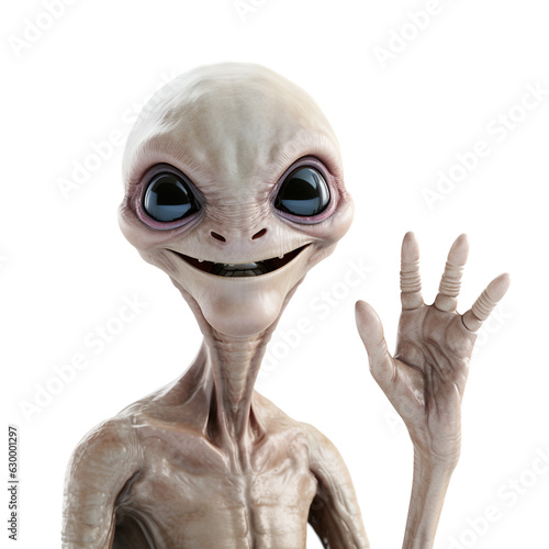 Fotografie, Obraz Aliens arrival concept, aliens are smiling and waving greeting on transparent background