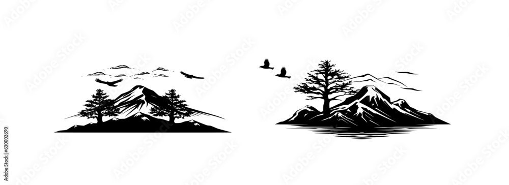 Vector illustration collection of different mountain icons in flat ...