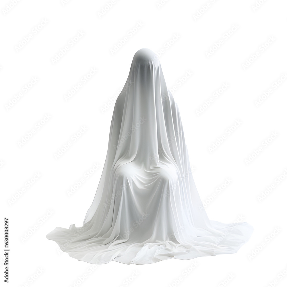 Ghost figure on a transparent background. Ghostly apparition created with Generative AI technology. Ghost figure on a transparent background. Ghostly apparition created with Generative AI technology.