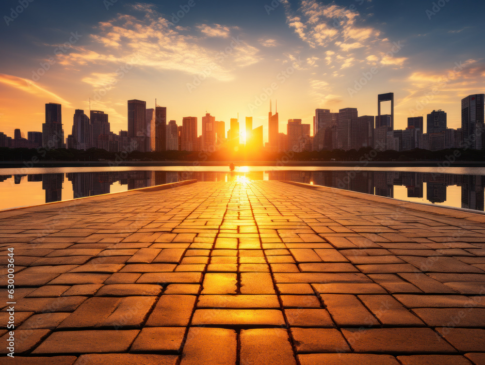 empty floor with city background.