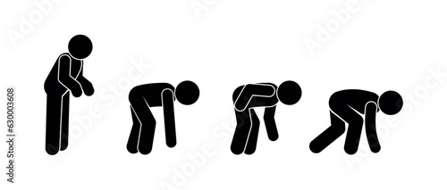 man bent over, poses set, human silhouette icon