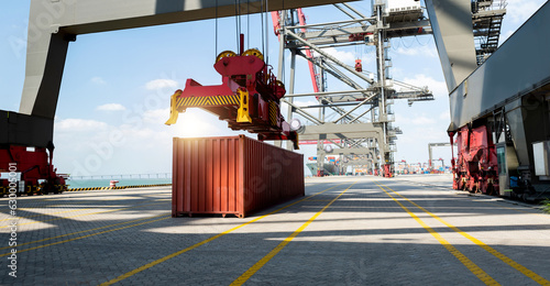 Crane unloading container in the port