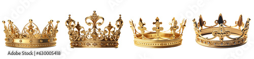 Fotografiet golden crown set with precious stones isolated on transparent background