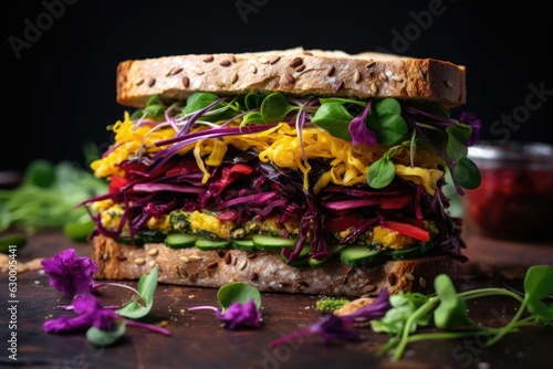 healthy vegan sandwich with colorful vegetables